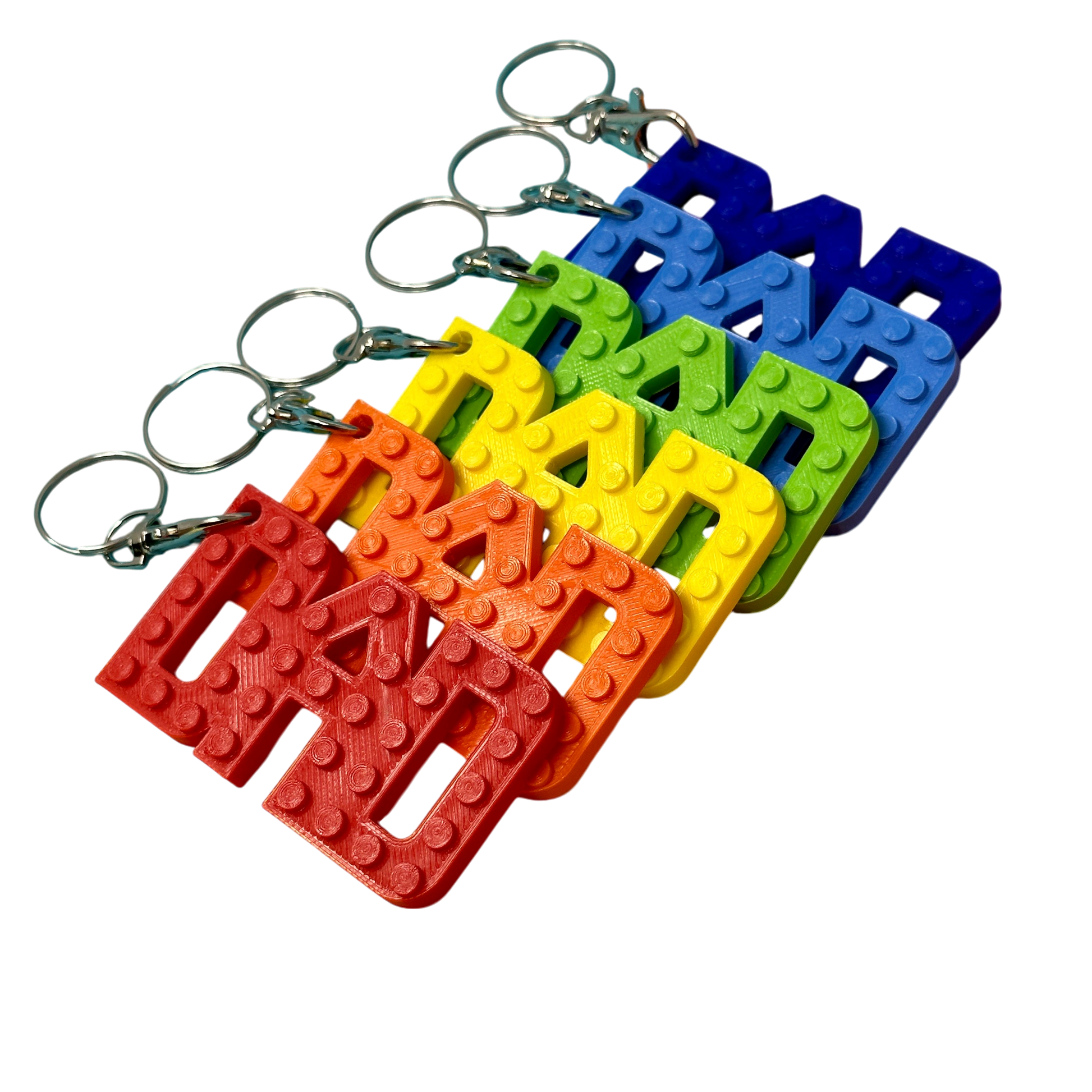 Dad brick style keyring in blue 3D printed plastic