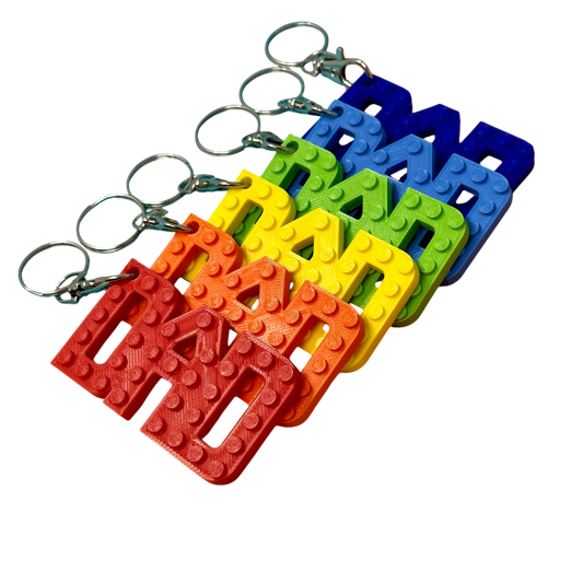 Dad brick style keyring in blue 3D printed plastic