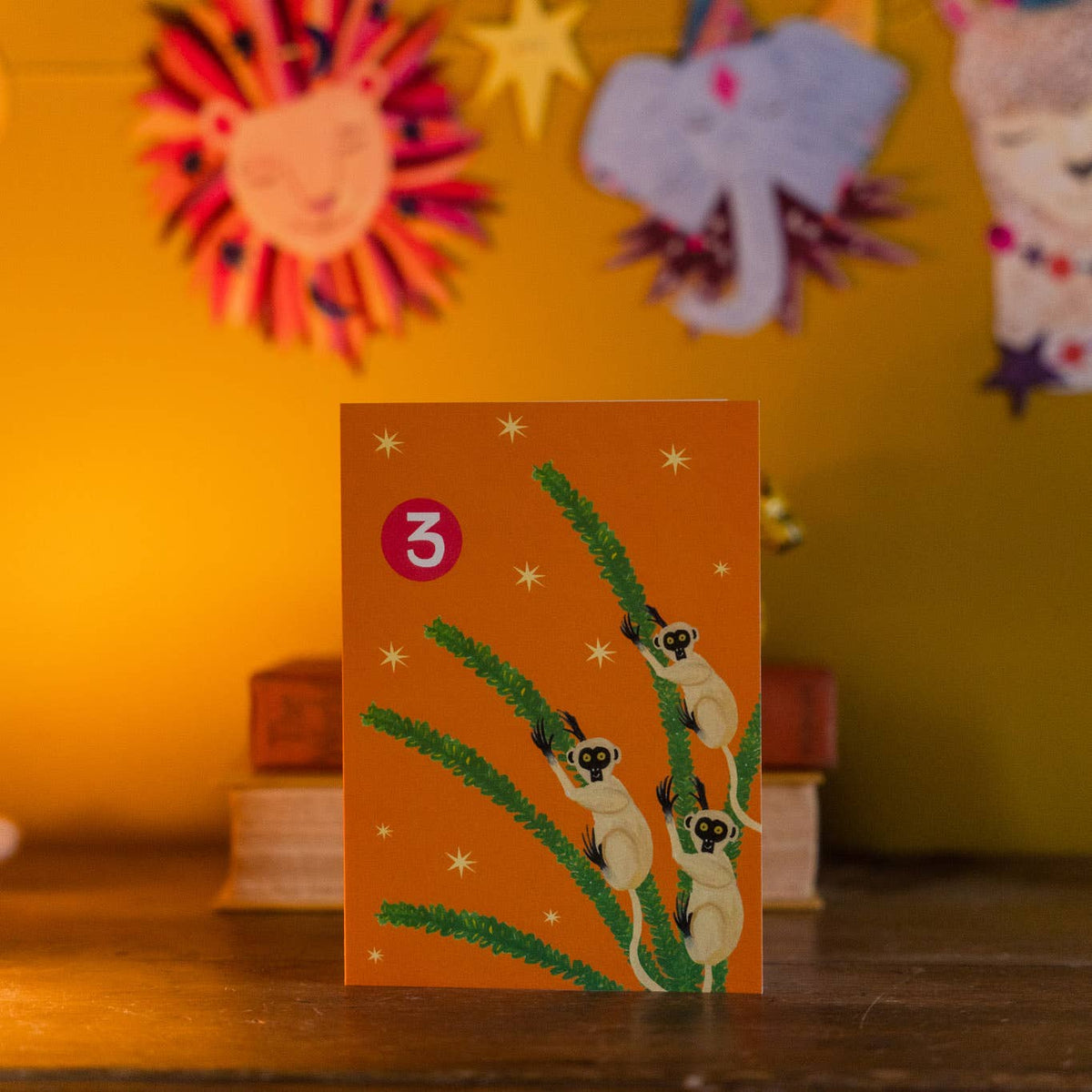Eco-friendly age 3 birthday card with recycled kraft envelope