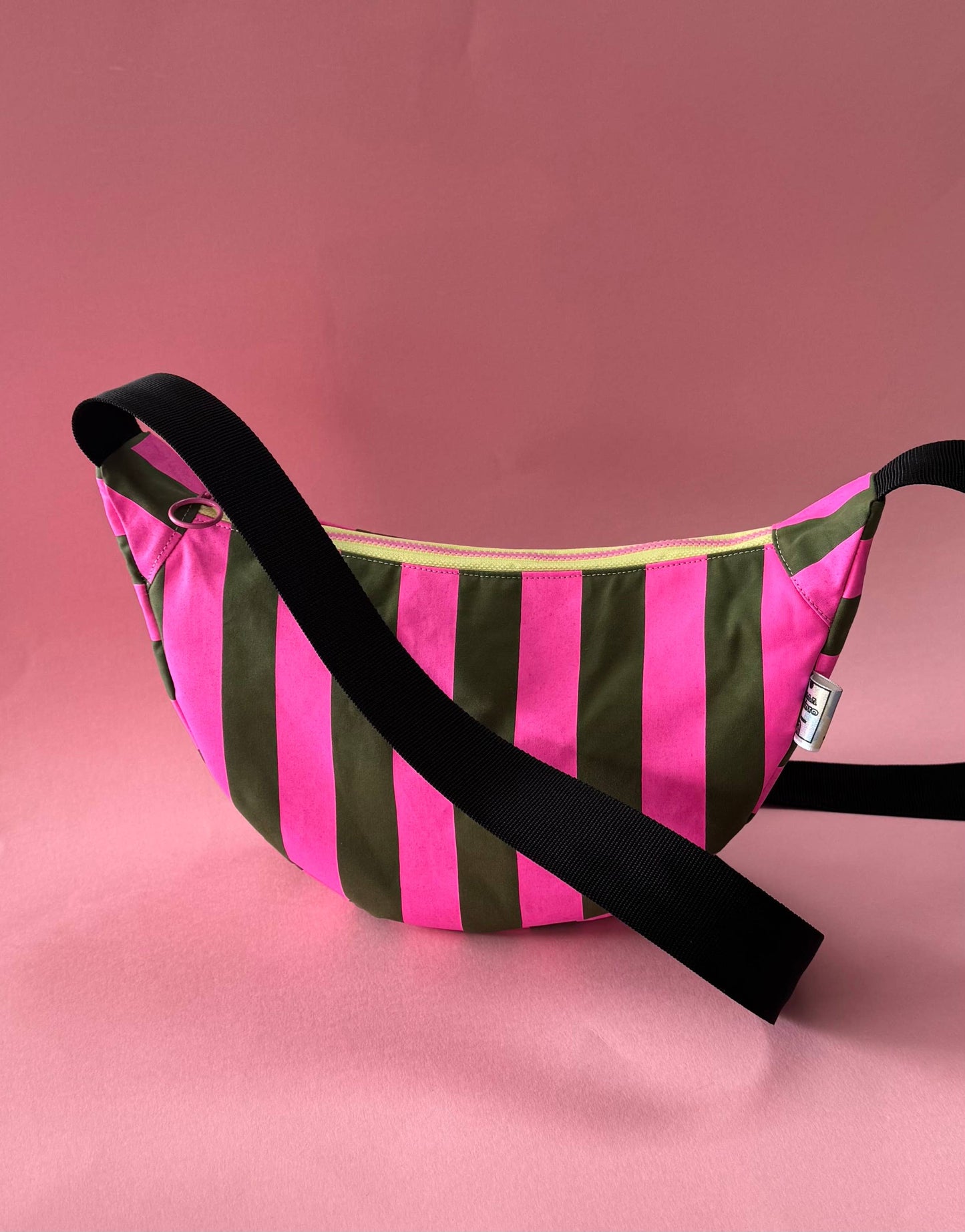Pink and Green stripes waxed canvas Sling bag