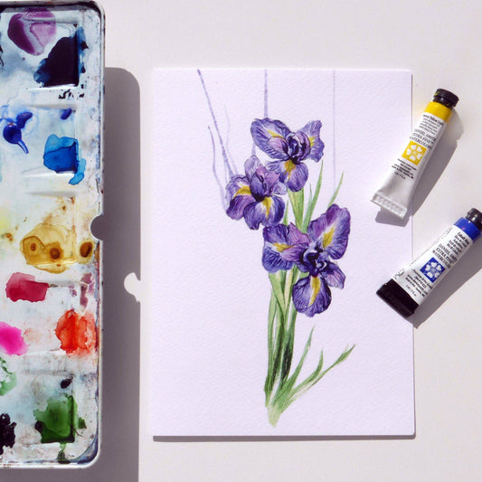 Iris Floral Blank Greeting Card with textured watercolour finish