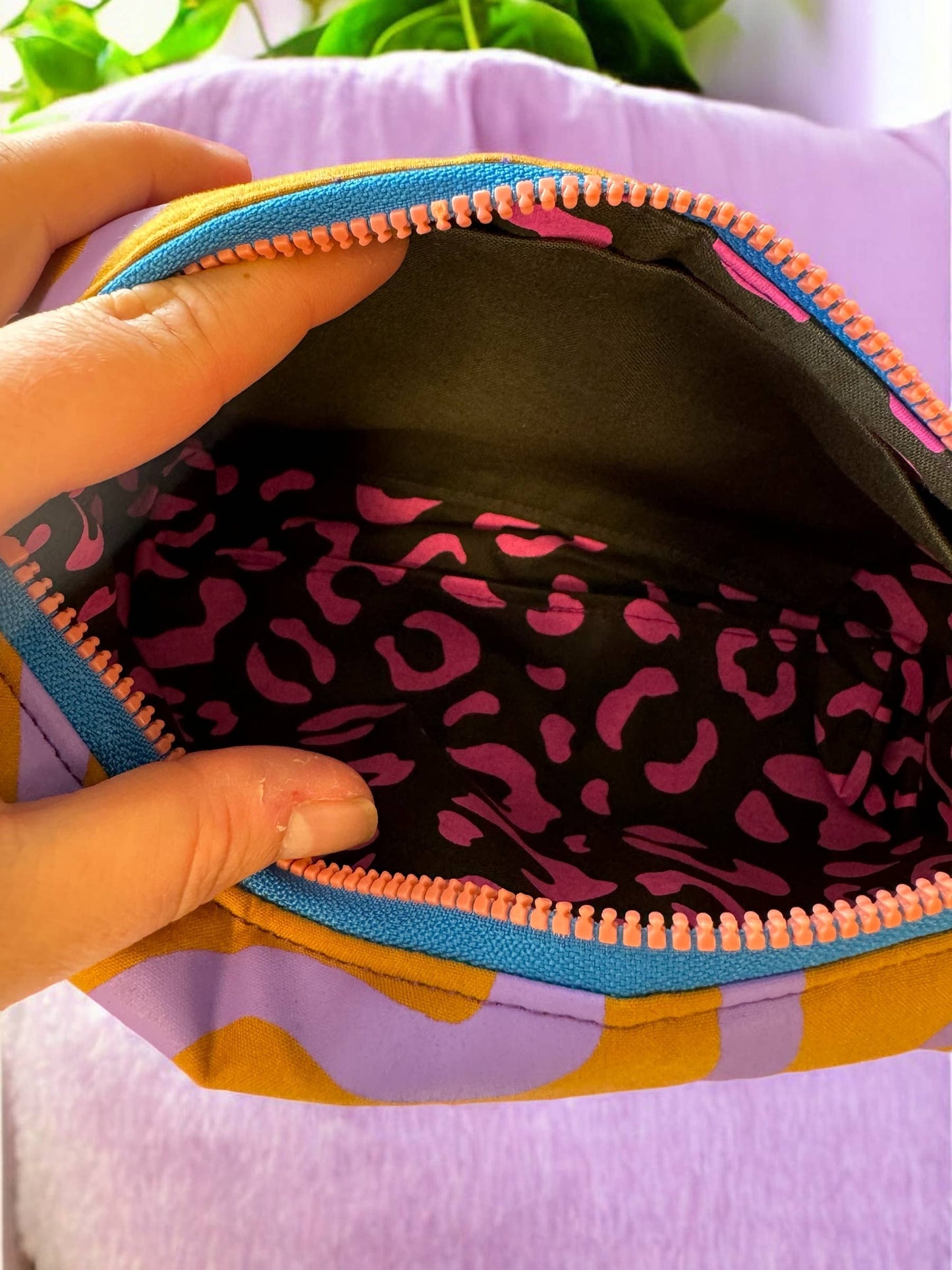 Handprinted on waxed canvas crossbody boxy bag