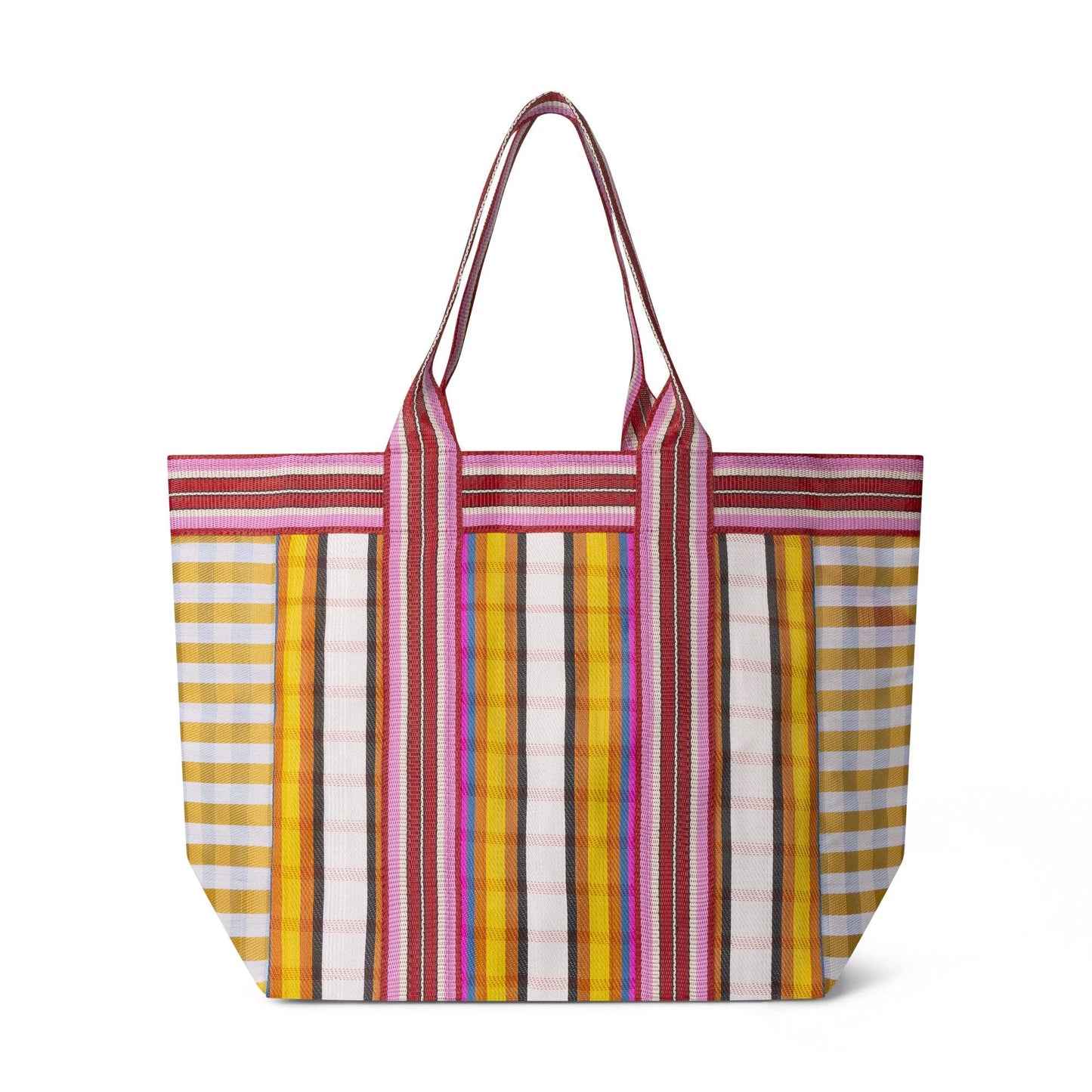 Sustainable woven beach bag showing spacious interior