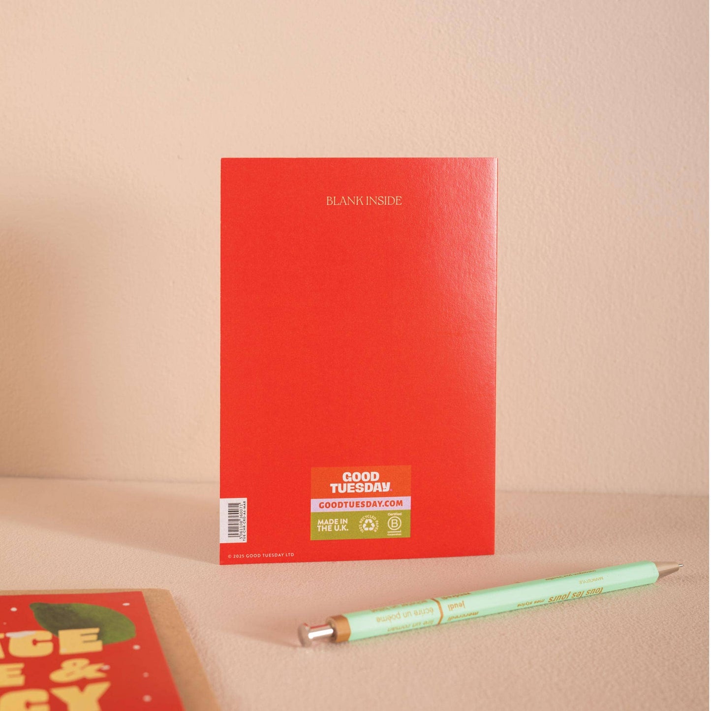 Recycled Spicy Margs Christmas card with brown kraft envelope