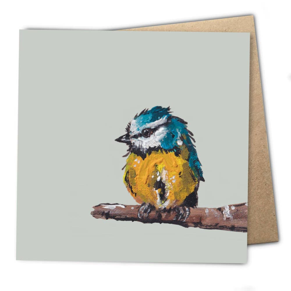 Illustrated Blue Tit eco-friendly greetings card by Louise Ellwood Parker