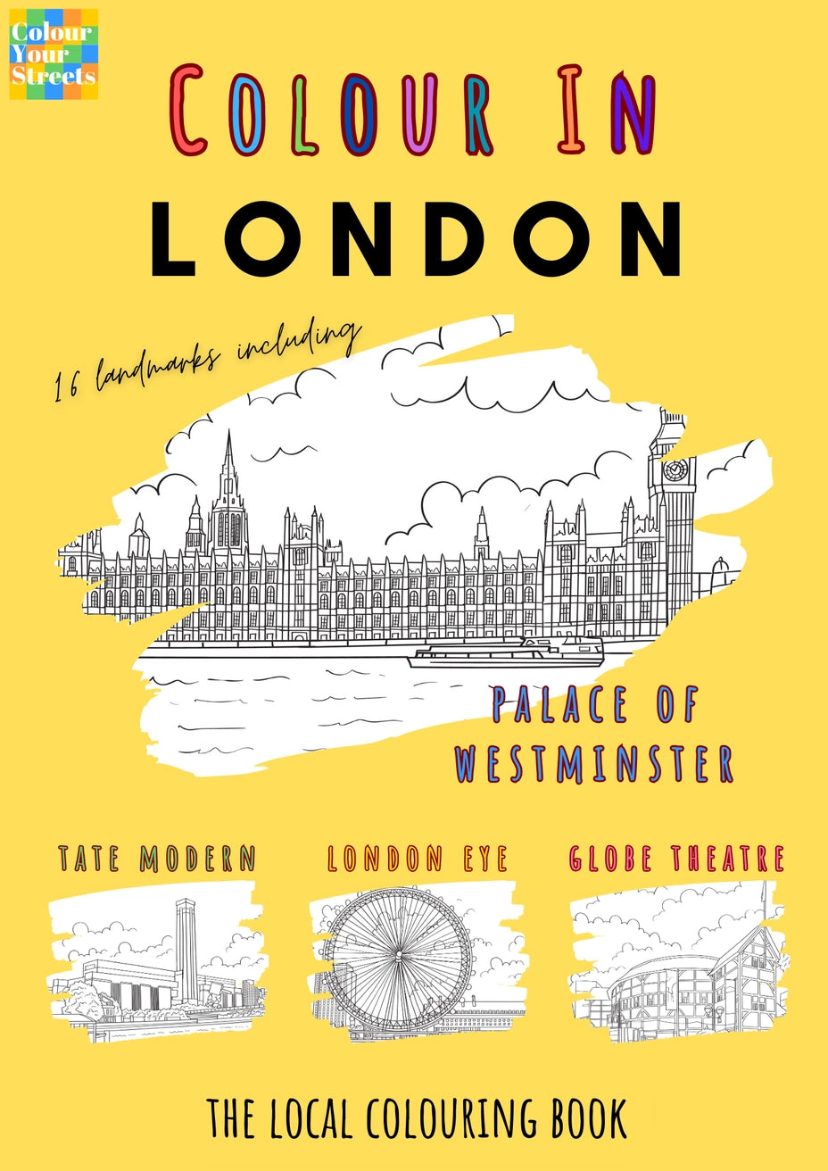London Colouring Book featuring 16 iconic landmarks on recycled paper