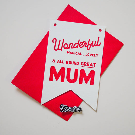 Wonderful Mum Hanging Flag Card front view