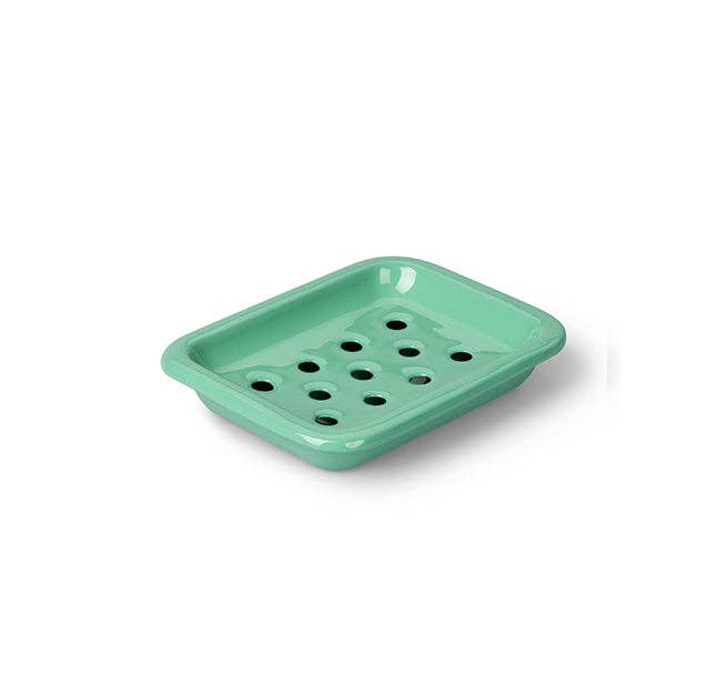 Eco-friendly turquoise enamel soap dish with drainage holes