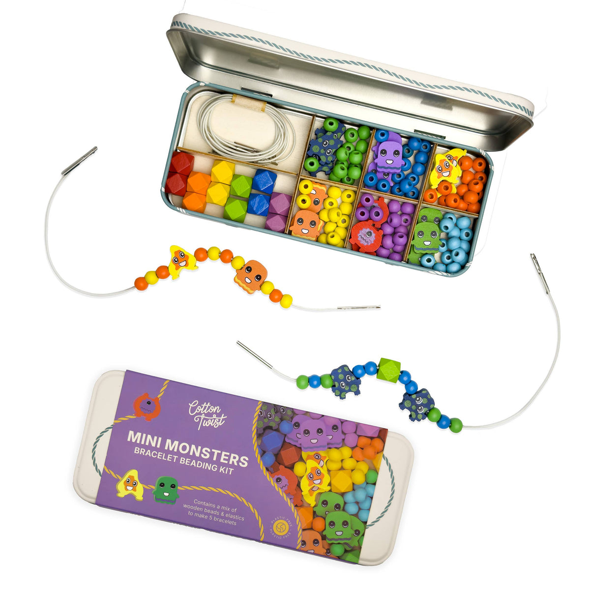 Mini Monsters Bracelet Beading Kit tin and wooden beads