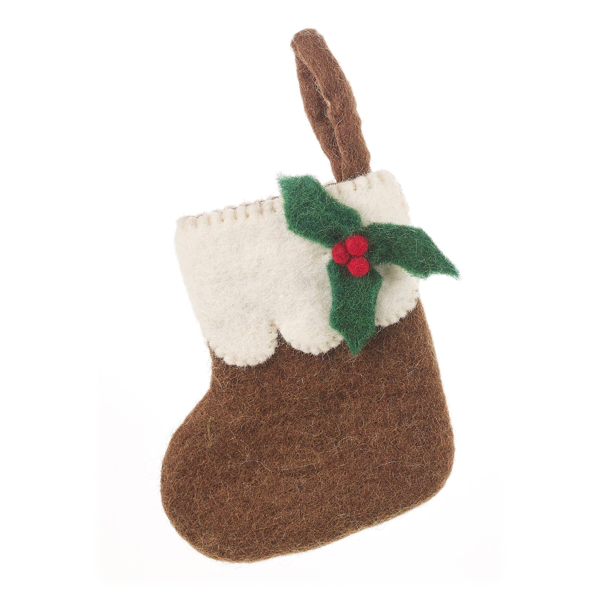 Handmade felt mini Christmas stocking with Mistletoe design
