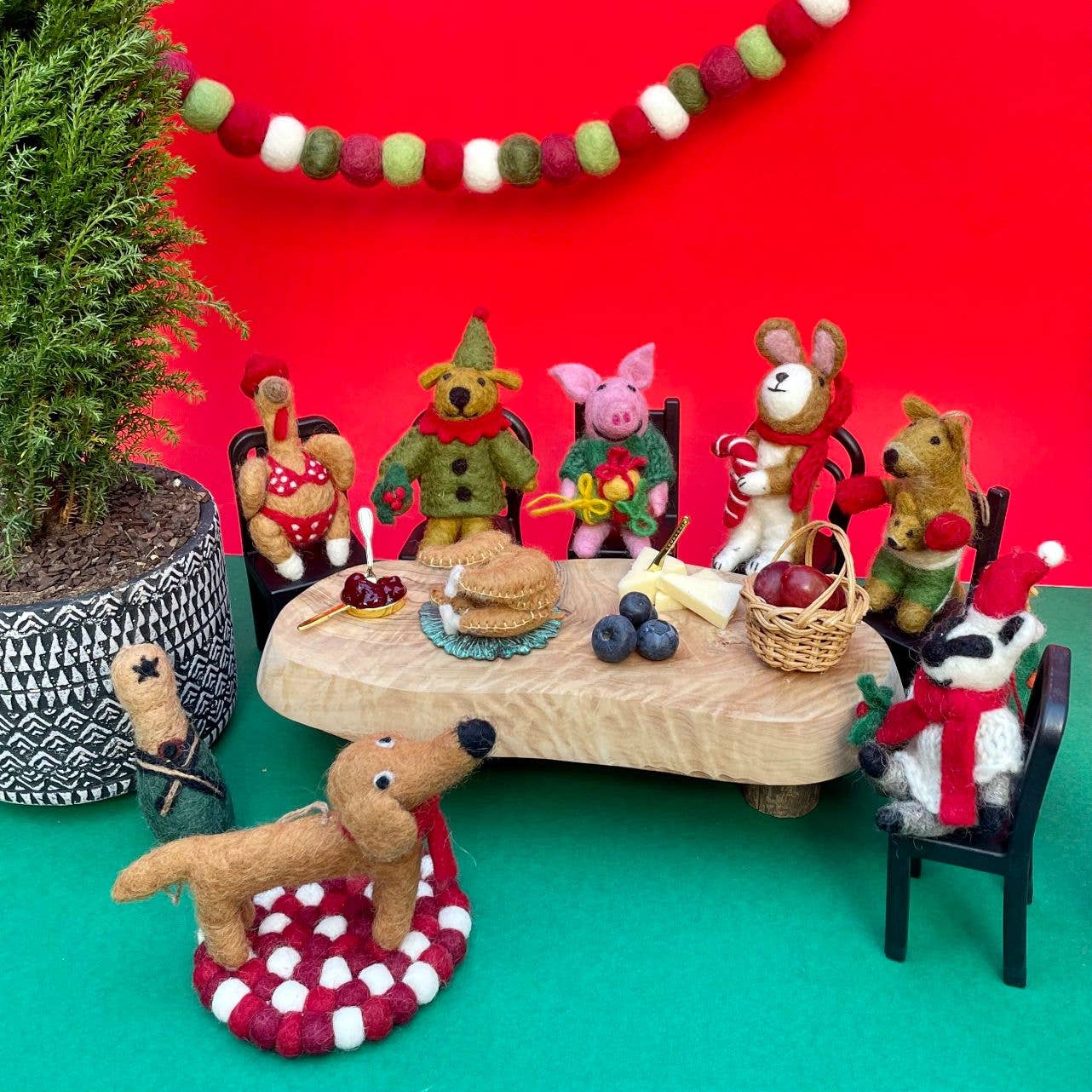 Cinnamon Rabbit felt Christmas ornament, crafted from sustainable New Zealand wool.