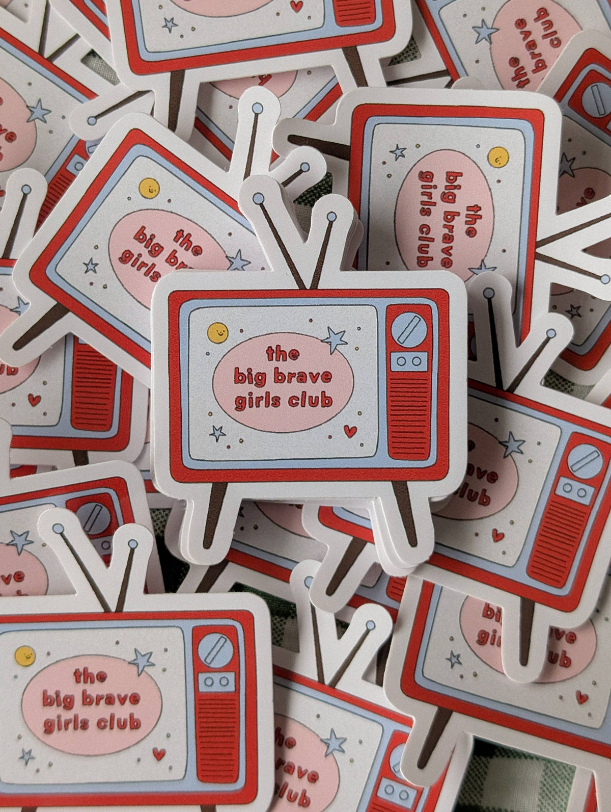 Big Brave Girl Telly waterproof vinyl sticker by Hollie Fuller, approx 5cm x 6cm