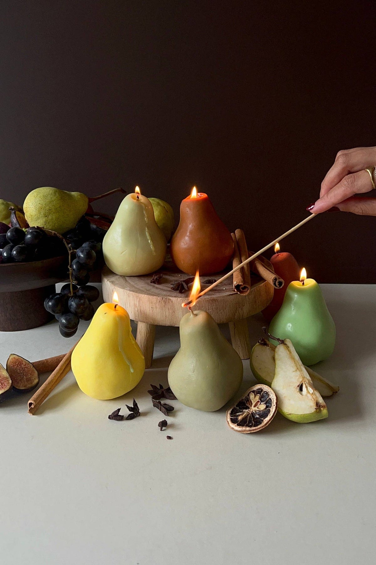 Autumn themed pear-shaped pillar candle