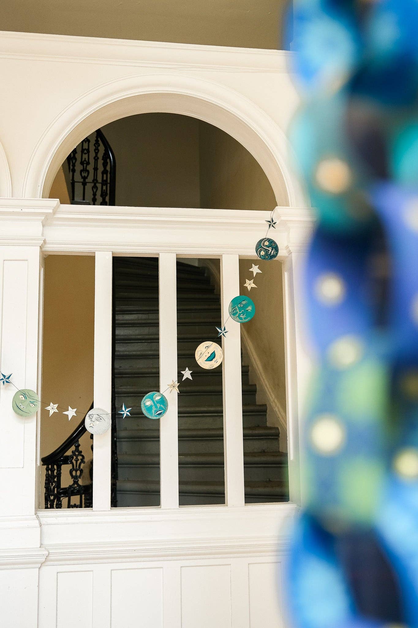 Hand-screen printed moon and stars hanging decoration
