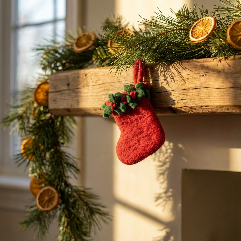 Mini Christmas stocking with loop for hanging