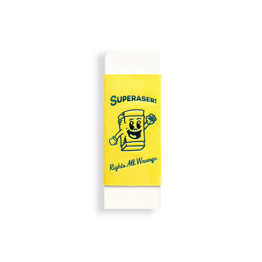Superaser foil printed eco-friendly eraser handmade in Bath UK