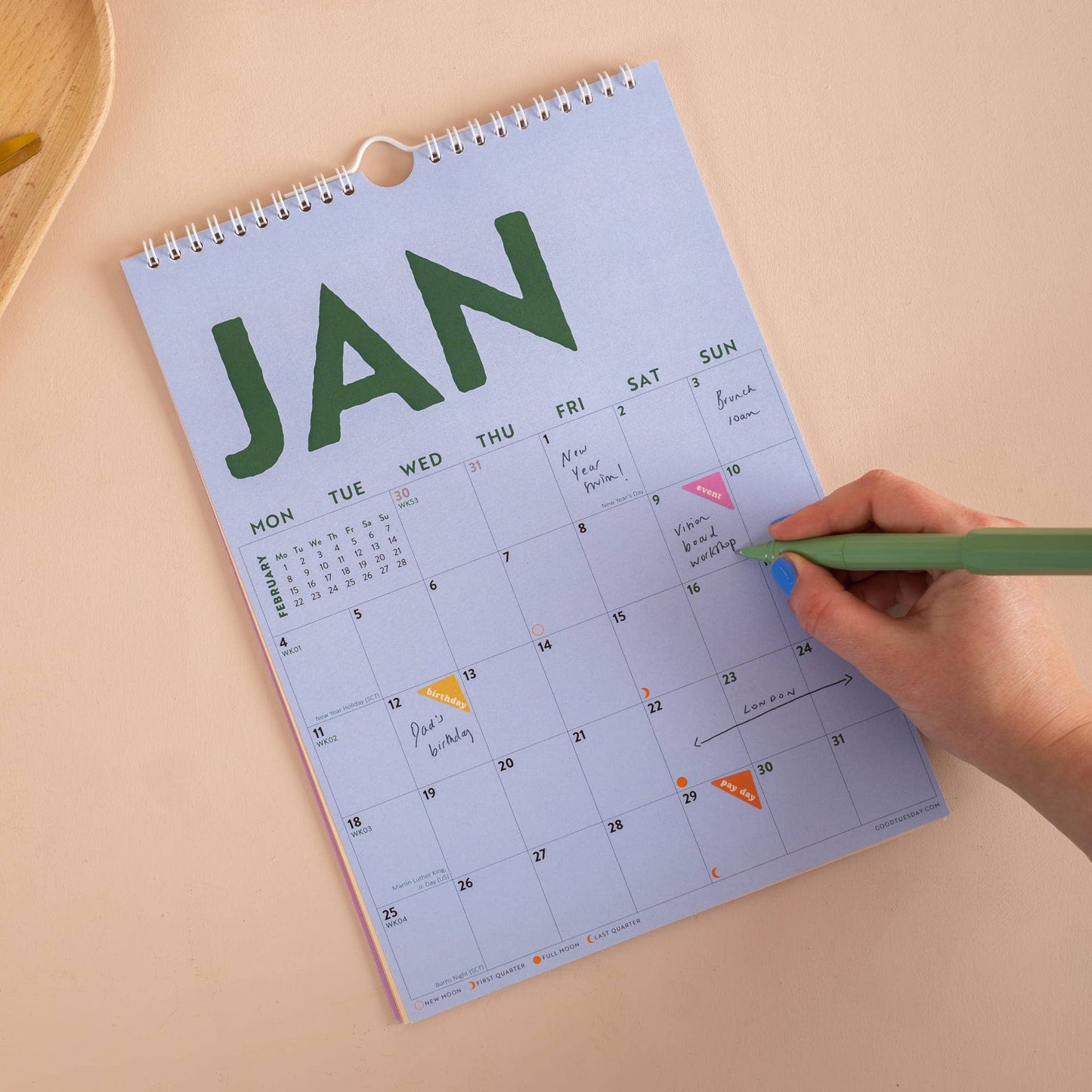 Monthly grid layout of the 2027 Colourburst Calendar with ample writing space