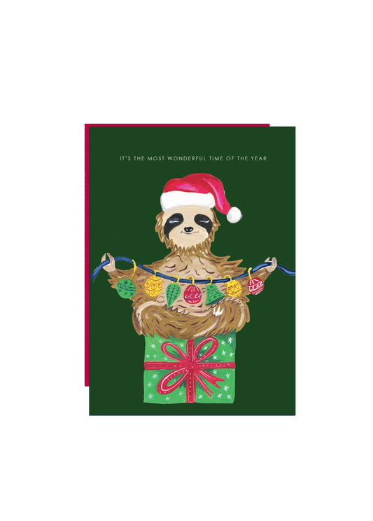 Festive Sloth Christmas Greetings Card by Hutch Cassidy