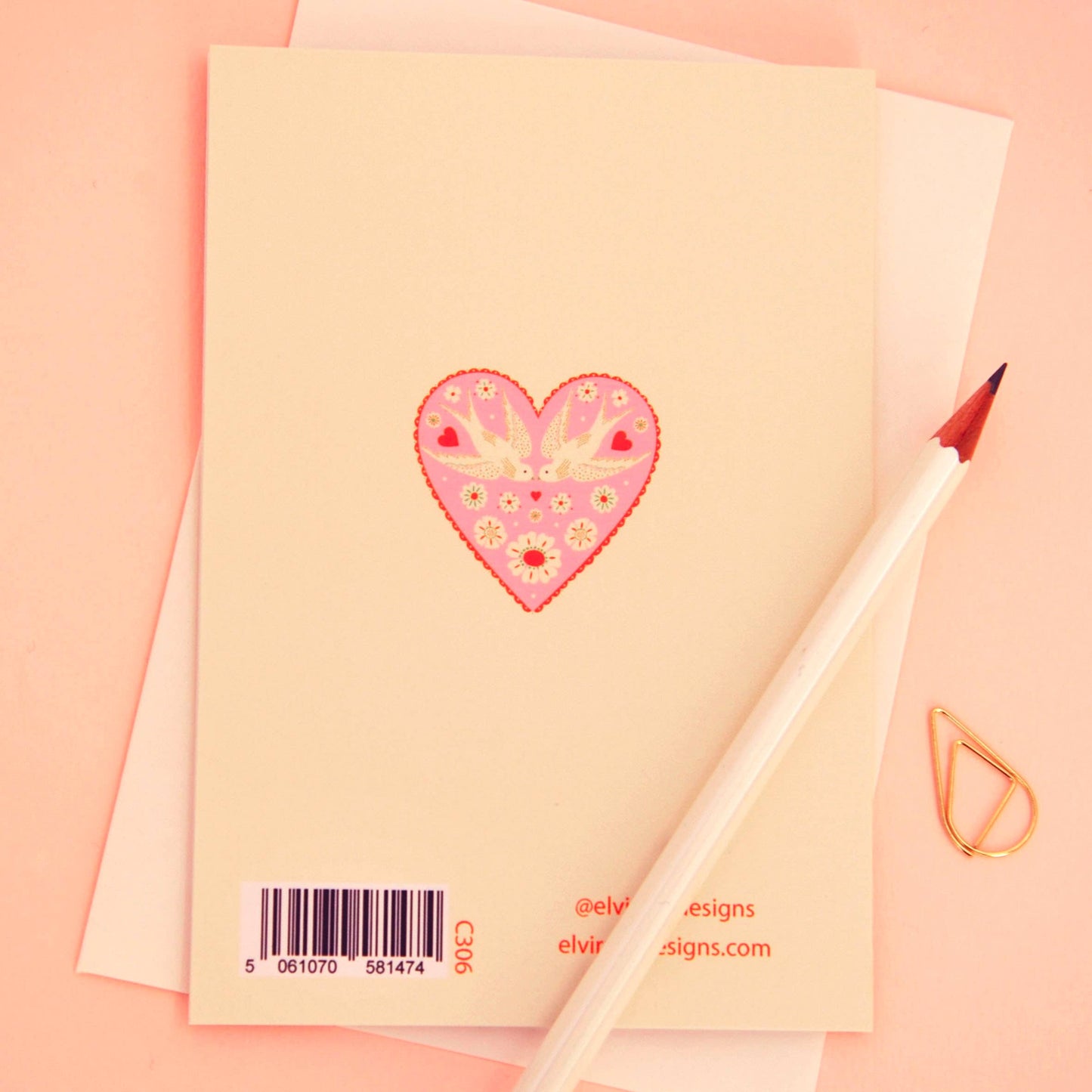 Love Birds Valentine's Card with cream envelope