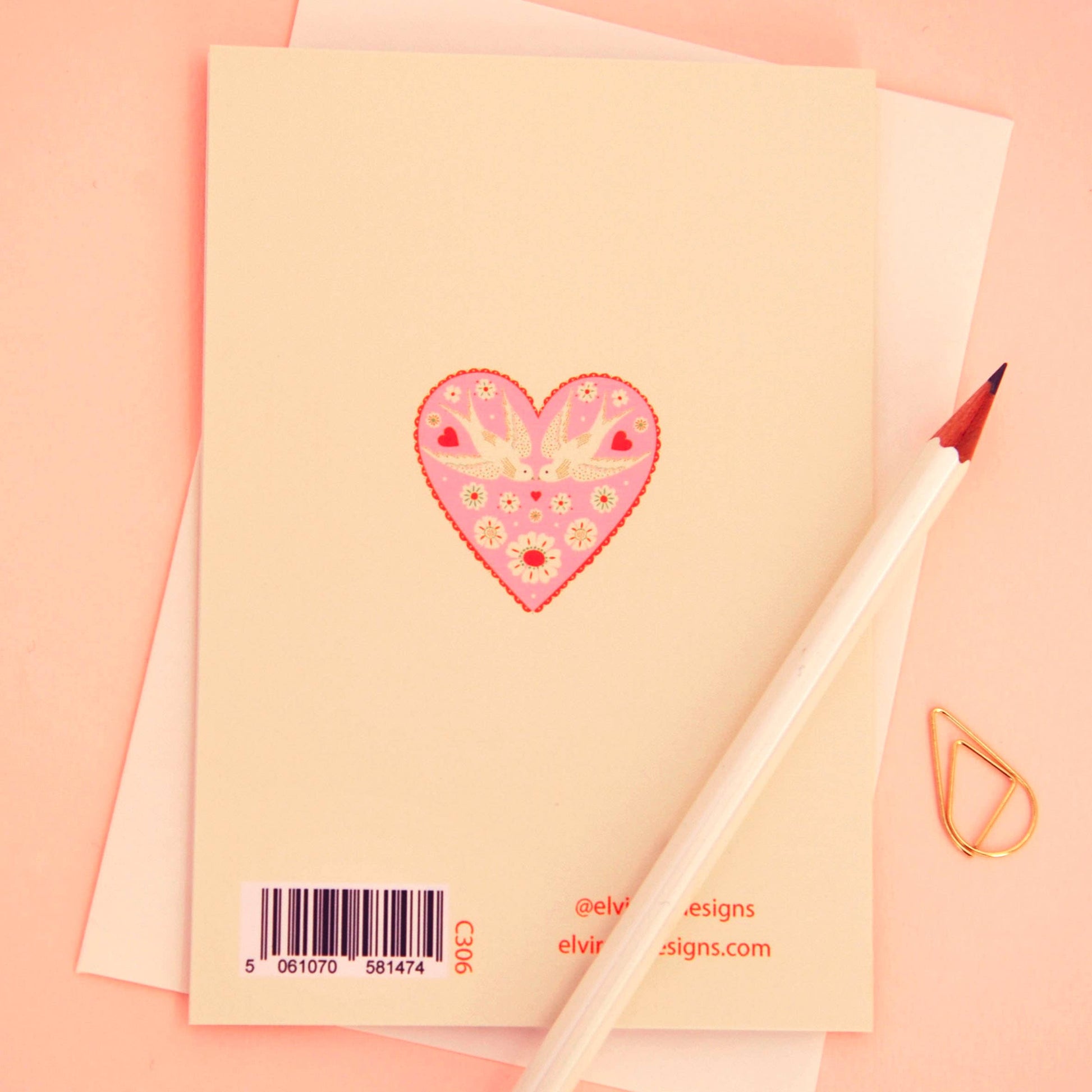 Love Birds Valentine's Card with cream envelope