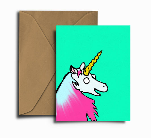 Introducing Dixon Does Doodles' fantastic illustrated world with this playful and colourful. Unicorn Greetings Card. Great for kids and adults alike to celebrate a Happy Birthday! Against a green background and comes with a kraft envelope.