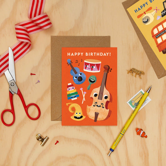 Eco-friendly Music Faces Birthday Card with Kraft Envelope