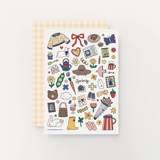 Close up of A5 Spring vinyl sticker sheet with gingham backing