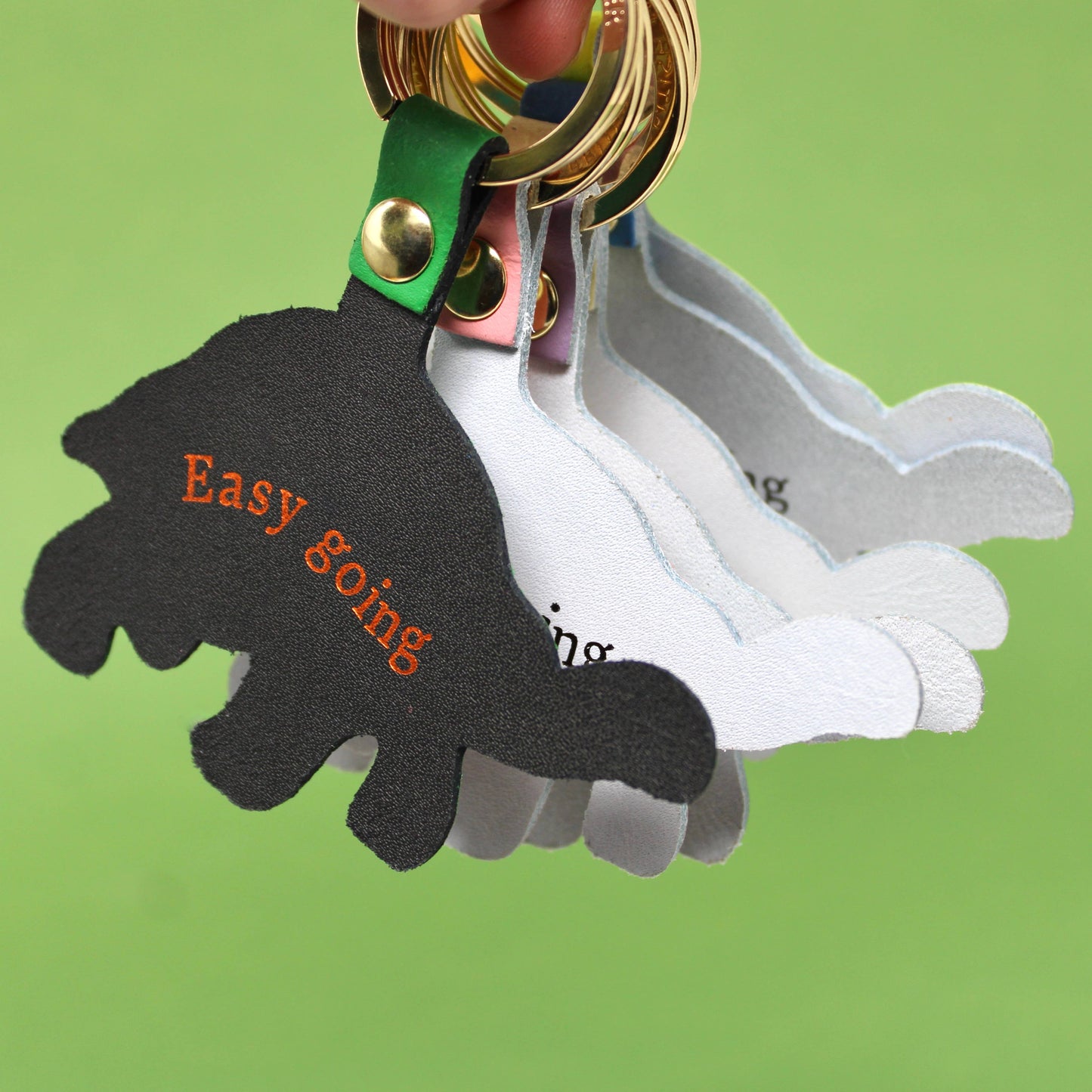 Sustainably sourced genuine leather Easy Going Tortoise key fob by Ark Colour Design with gold plated ring