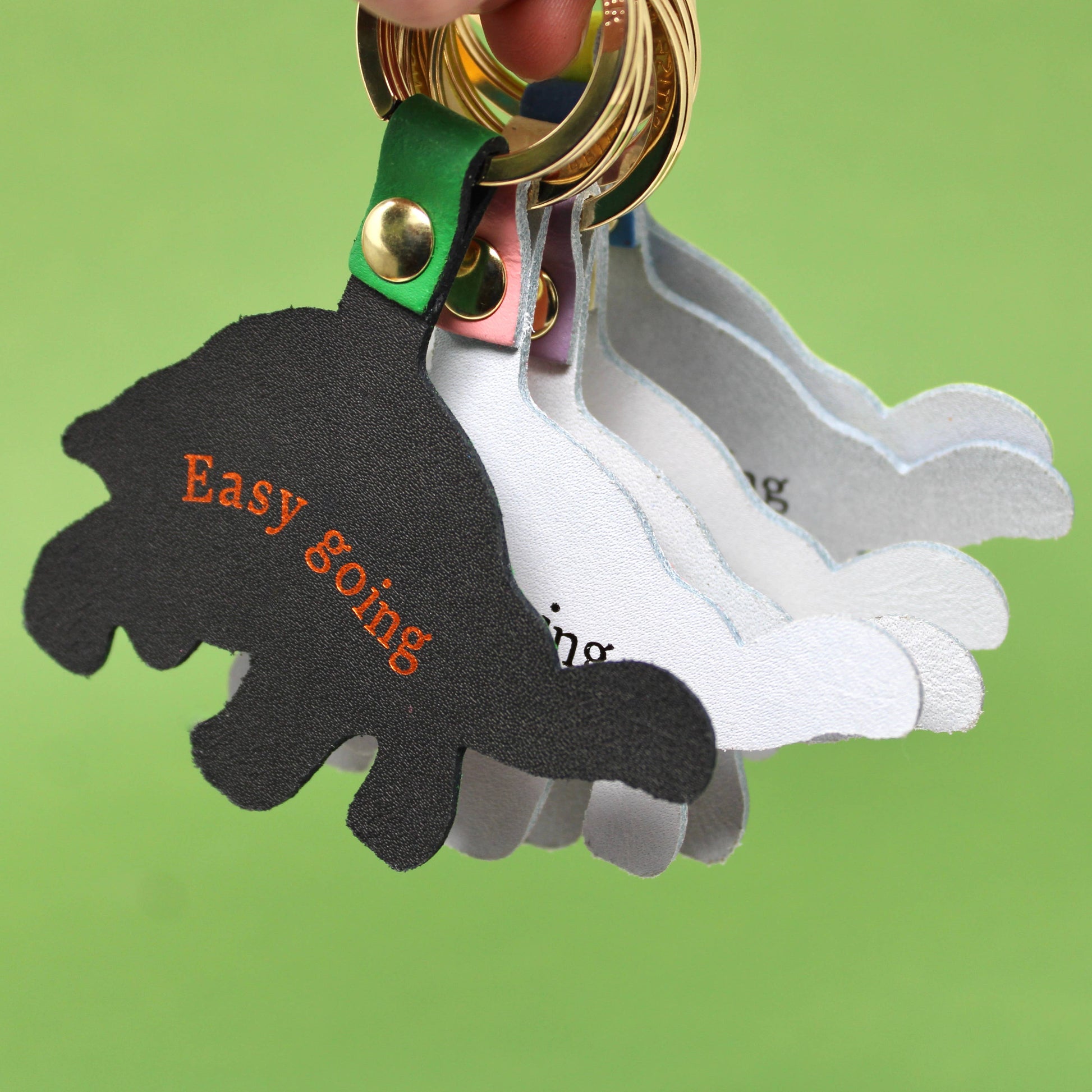 Sustainably sourced genuine leather Easy Going Tortoise key fob by Ark Colour Design with gold plated ring