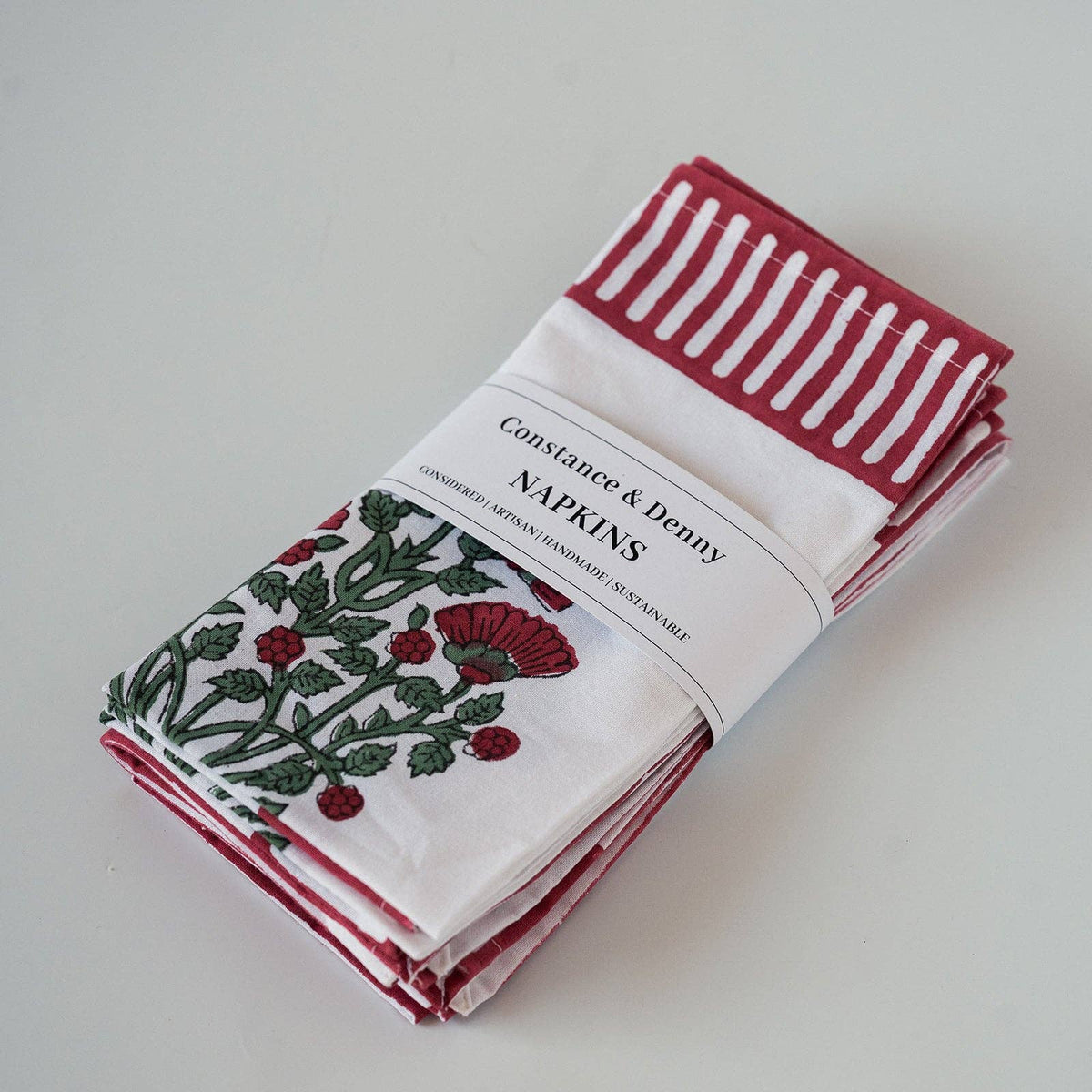 Winterberry hand block printed cotton napkins set of 4 on a decorated dining table