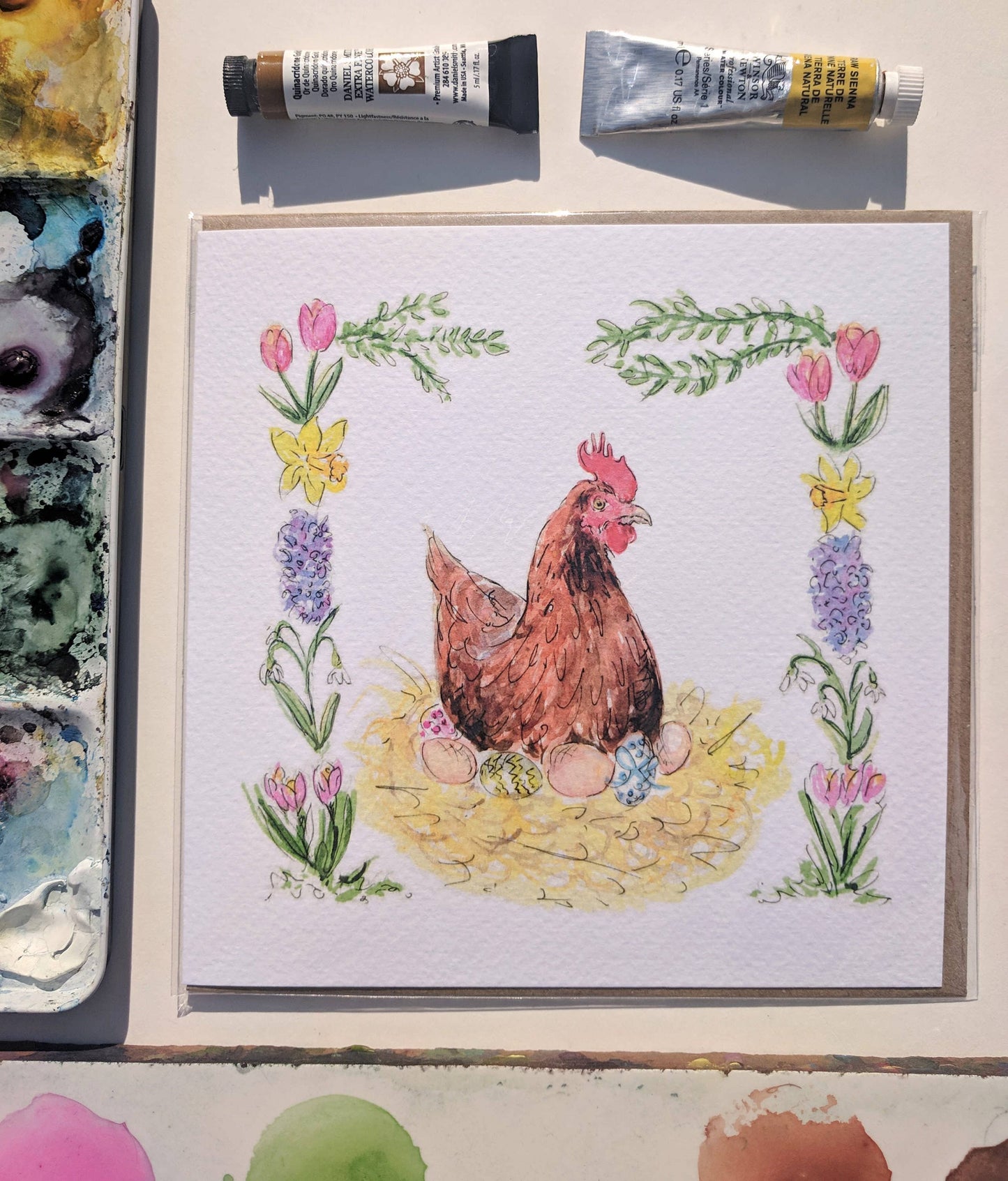 Sustainably sourced Easter card with chicken illustration