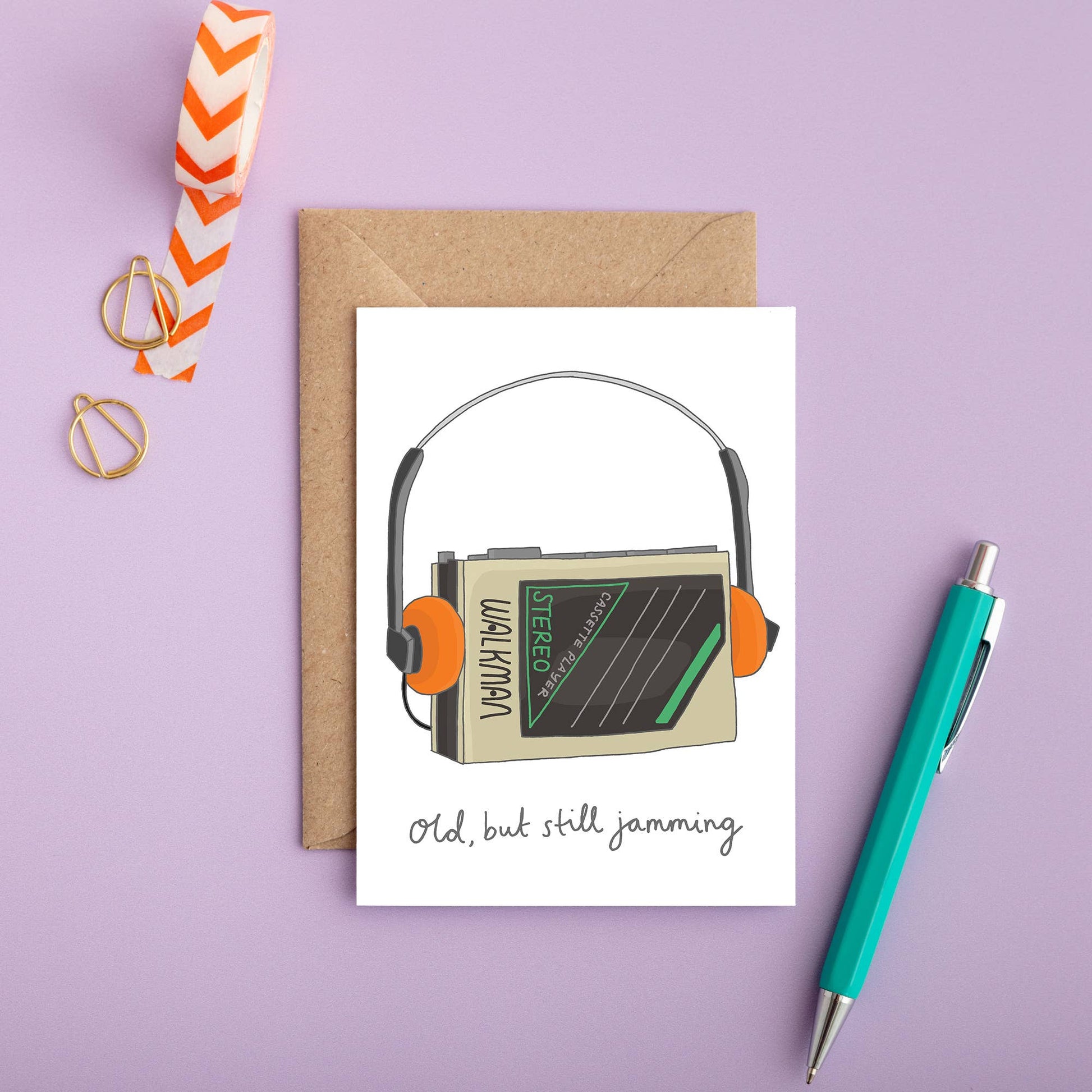 Retro Cassette Player Birthday Card with Kraft Envelope