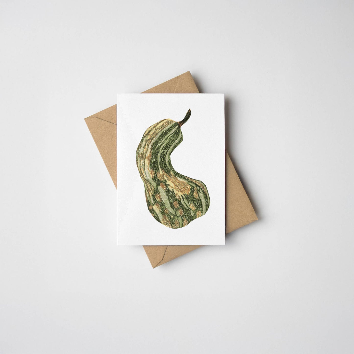 Mini Gourd Greeting Card by James Barker, featuring an illustrated winter squash on A7 premium card with kraft envelope.