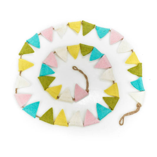 Handmade Felt Pastel Bunting draped in a room