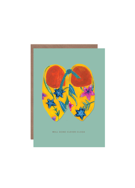 'Clever Clogs' Well Done Greetings Card