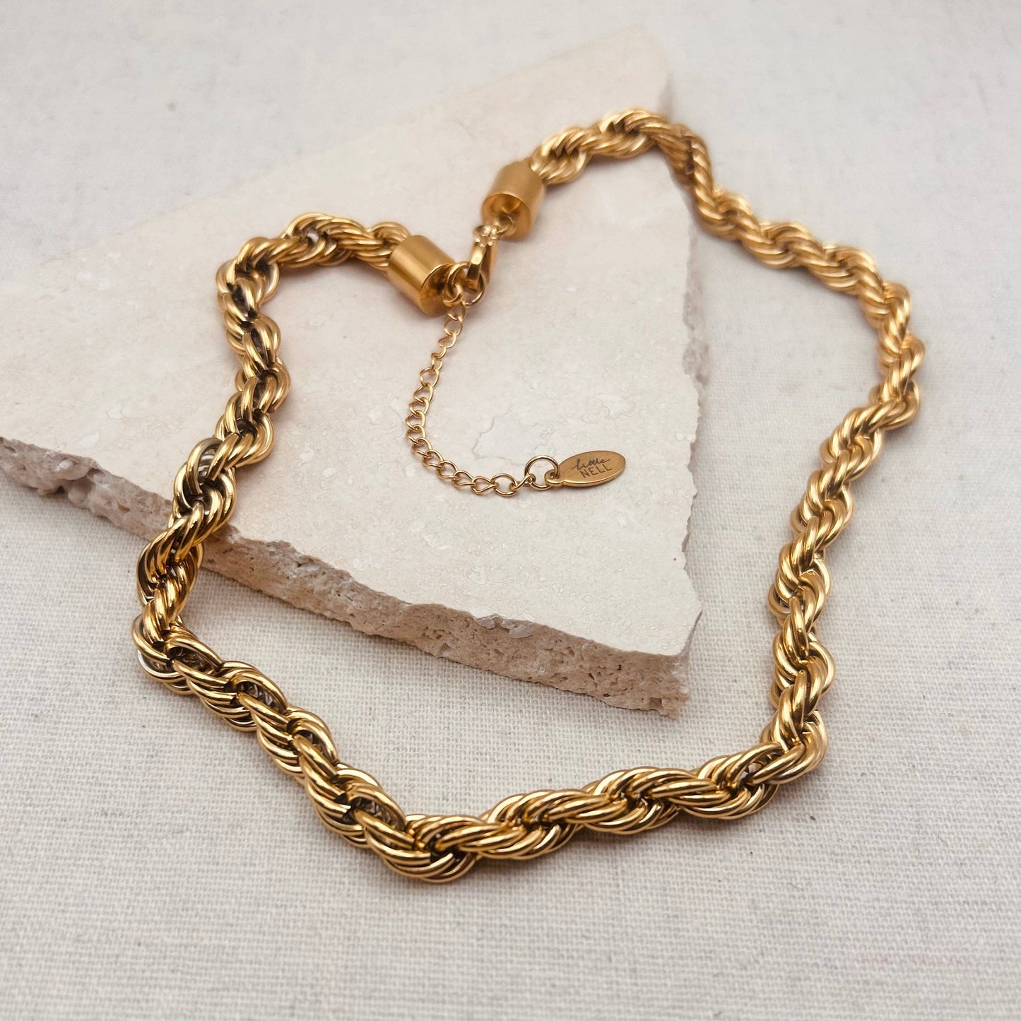 Bold rope chain necklace in gold-plated stainless steel, 40cm + extender