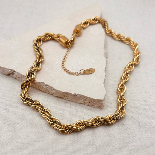 Bold rope chain necklace in gold-plated stainless steel, 40cm + extender