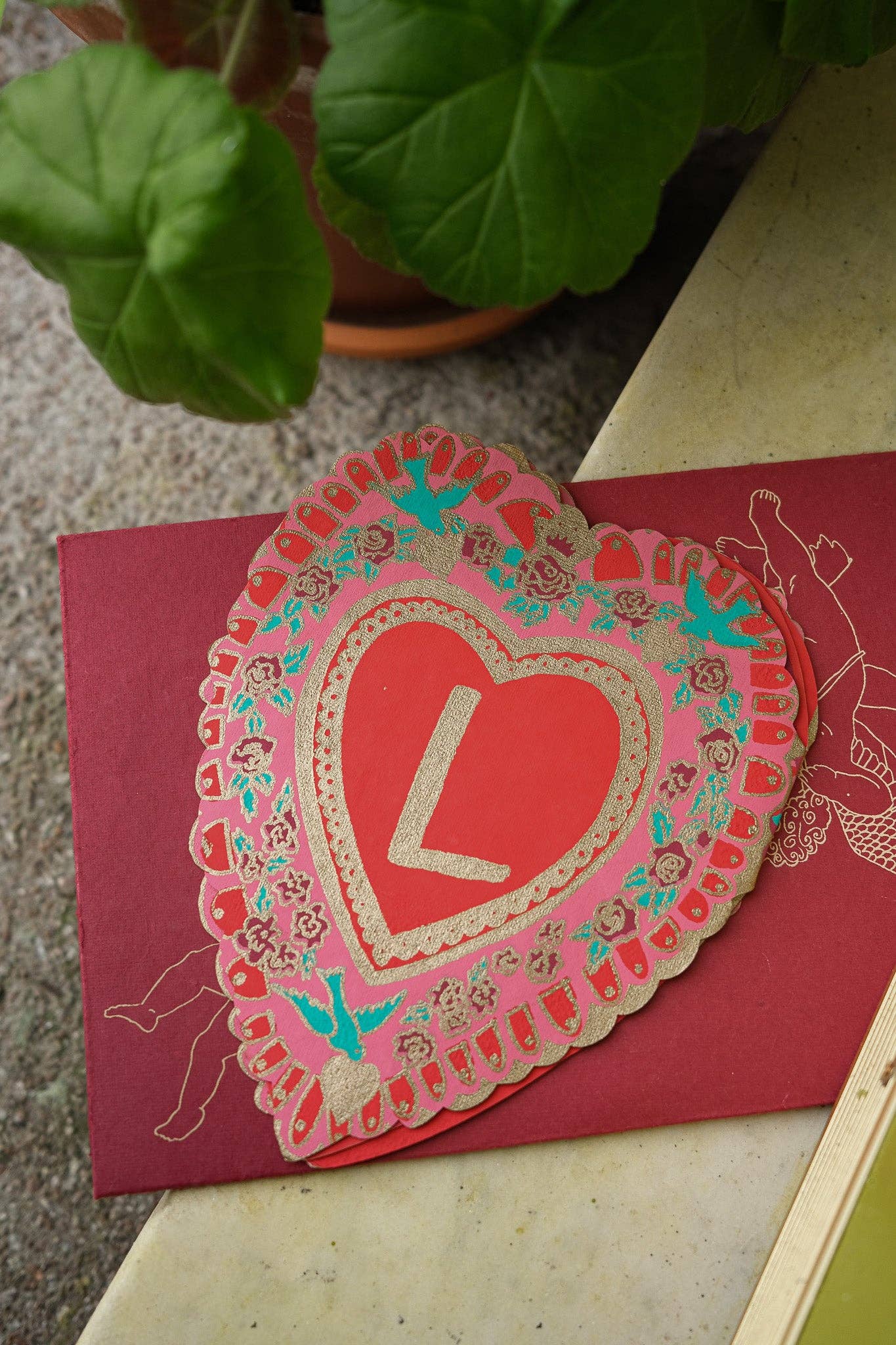 Back of Love concertina card with message panel