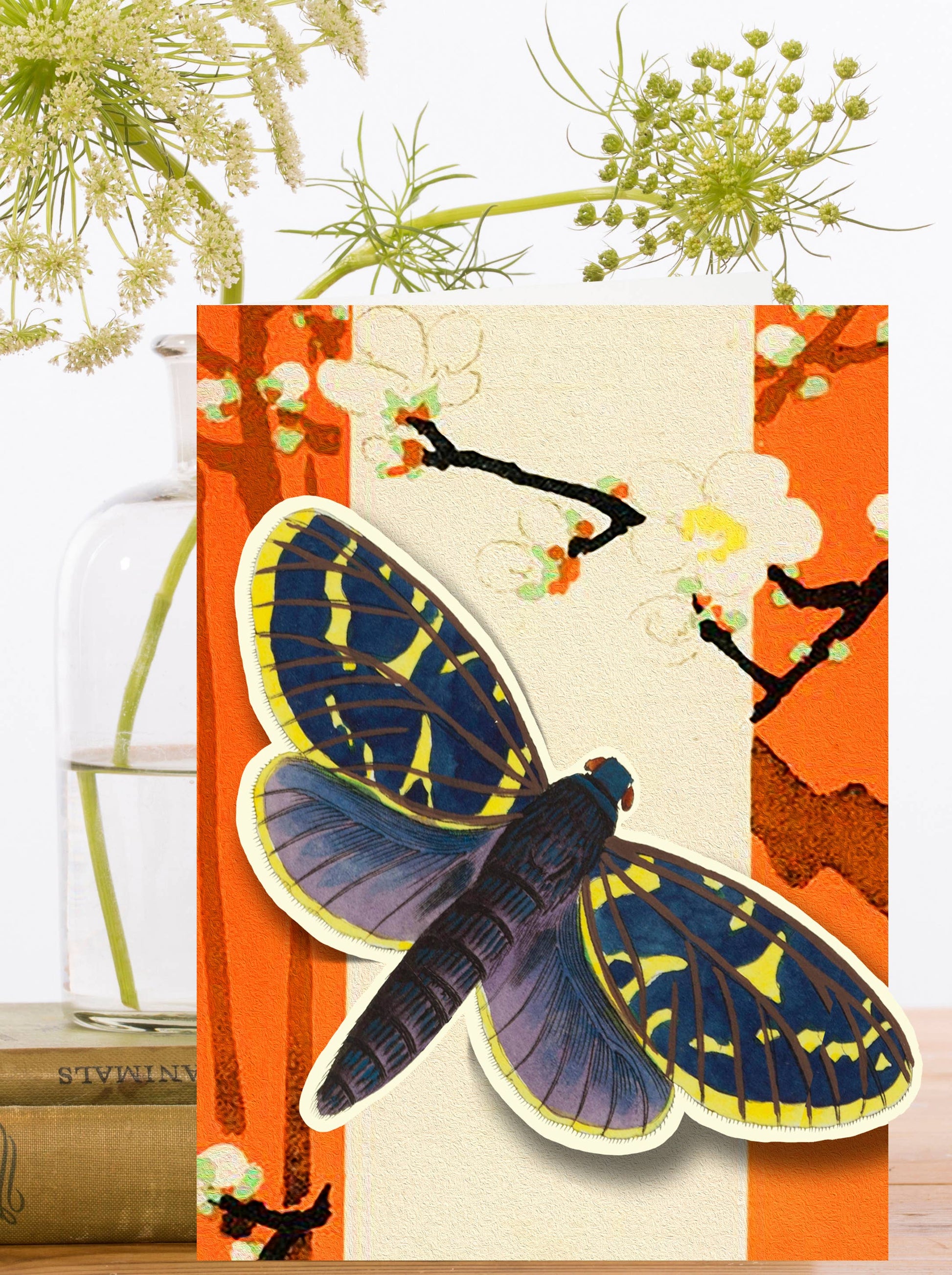 Vintage collage butterfly pop up greeting card