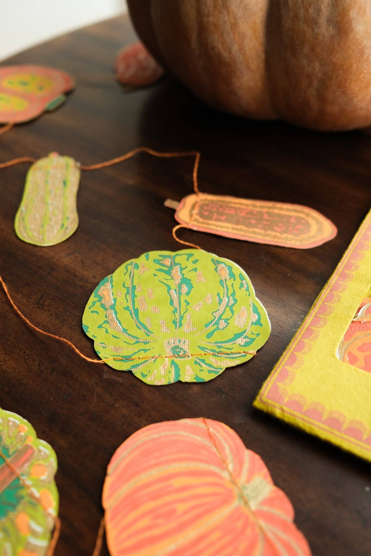 Hand screen-printed squashes sewn garland by Jaipur artisans