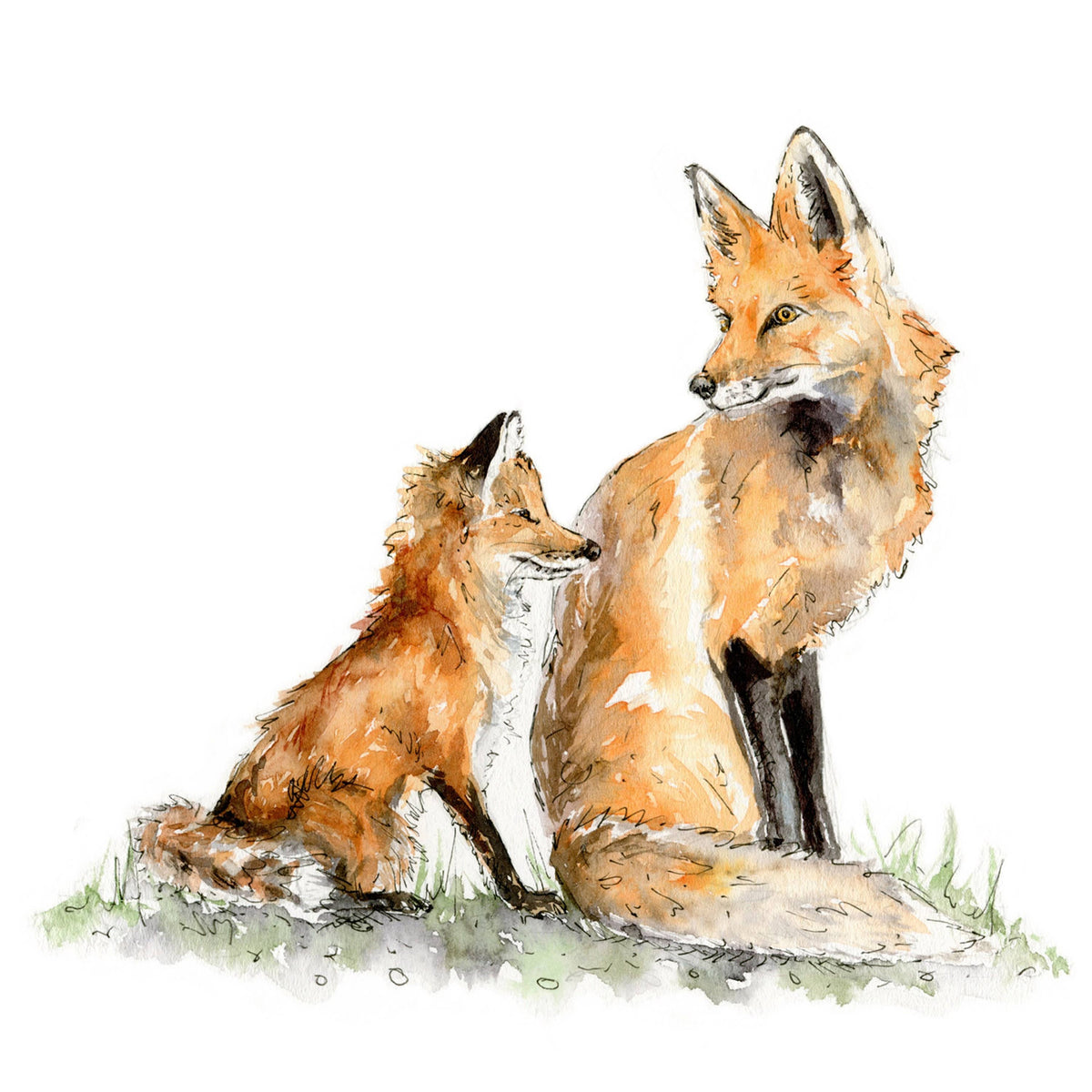 Fox and cub greeting card with kraft envelope