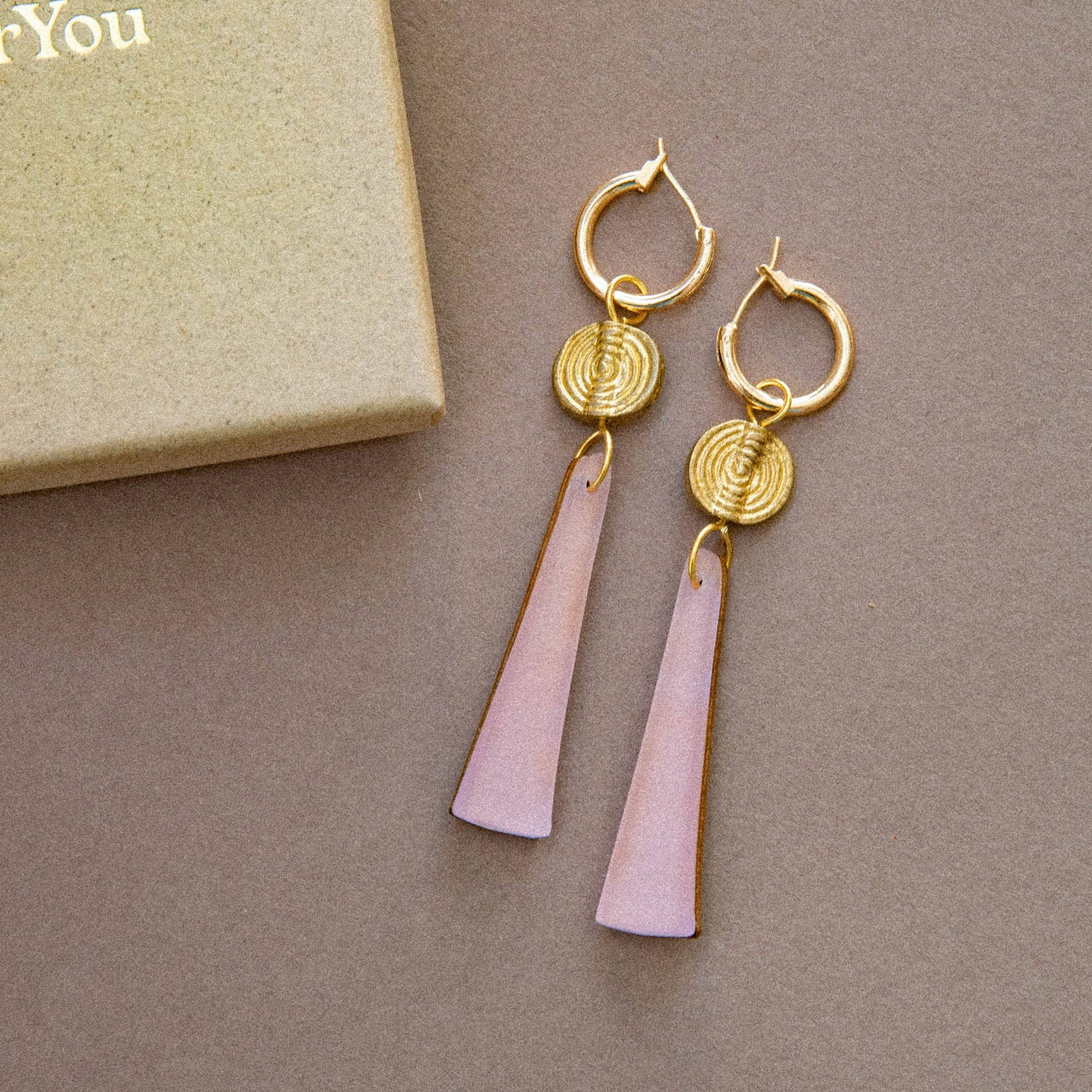 Power Drop Hoop Earrings by Pepper You – Handmade statement earrings in wood, acrylic & recycled brass, colourful sustainable jewellery gift in eco box.