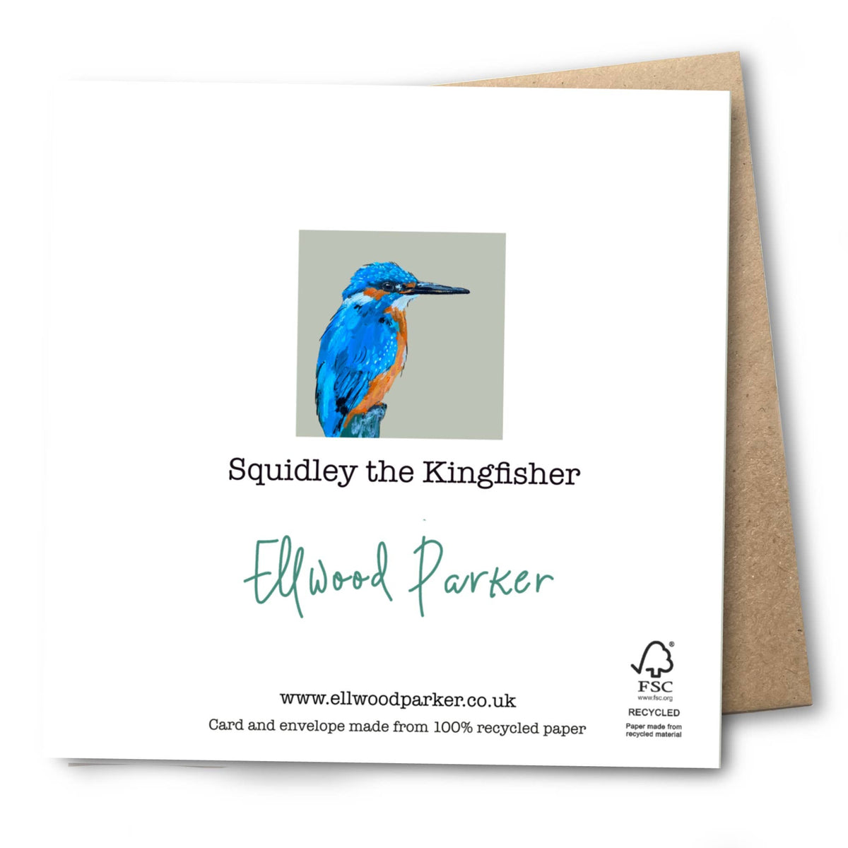 Kingfisher blank greetings card with recycled Kraft envelope