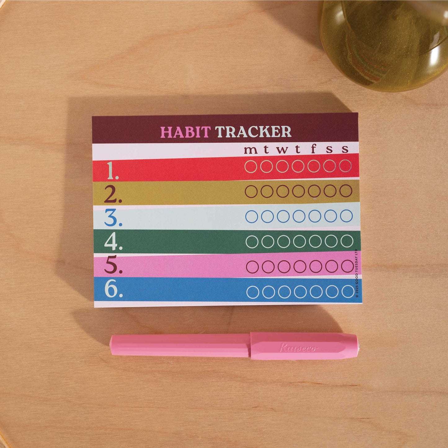 A6 Weekly Habit Tracker Pad Work Hard Play Nice front view