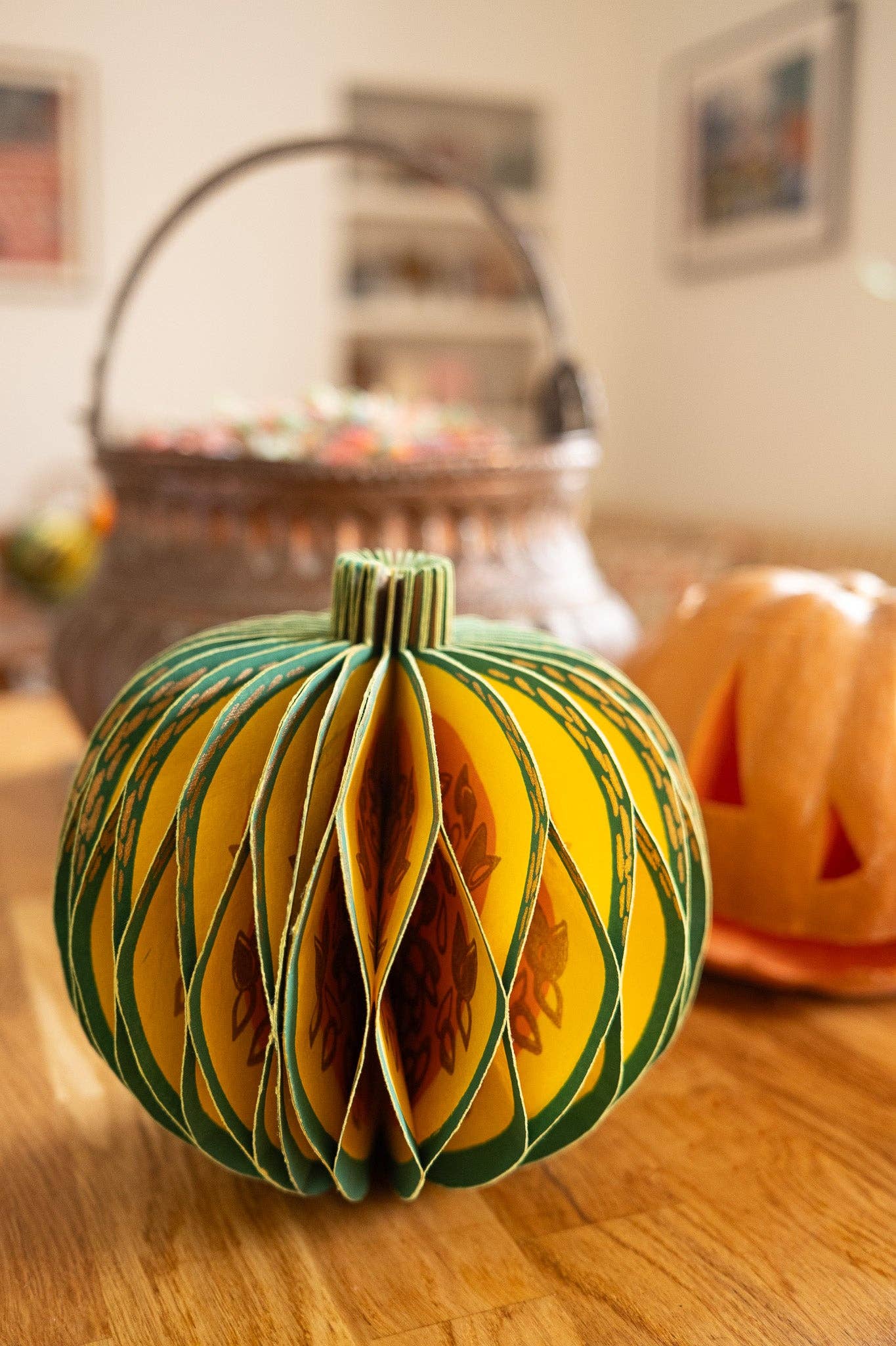 Recycled cotton paper gourd honeycomb decoration with cotton hanging loop, eco-friendly ornament.