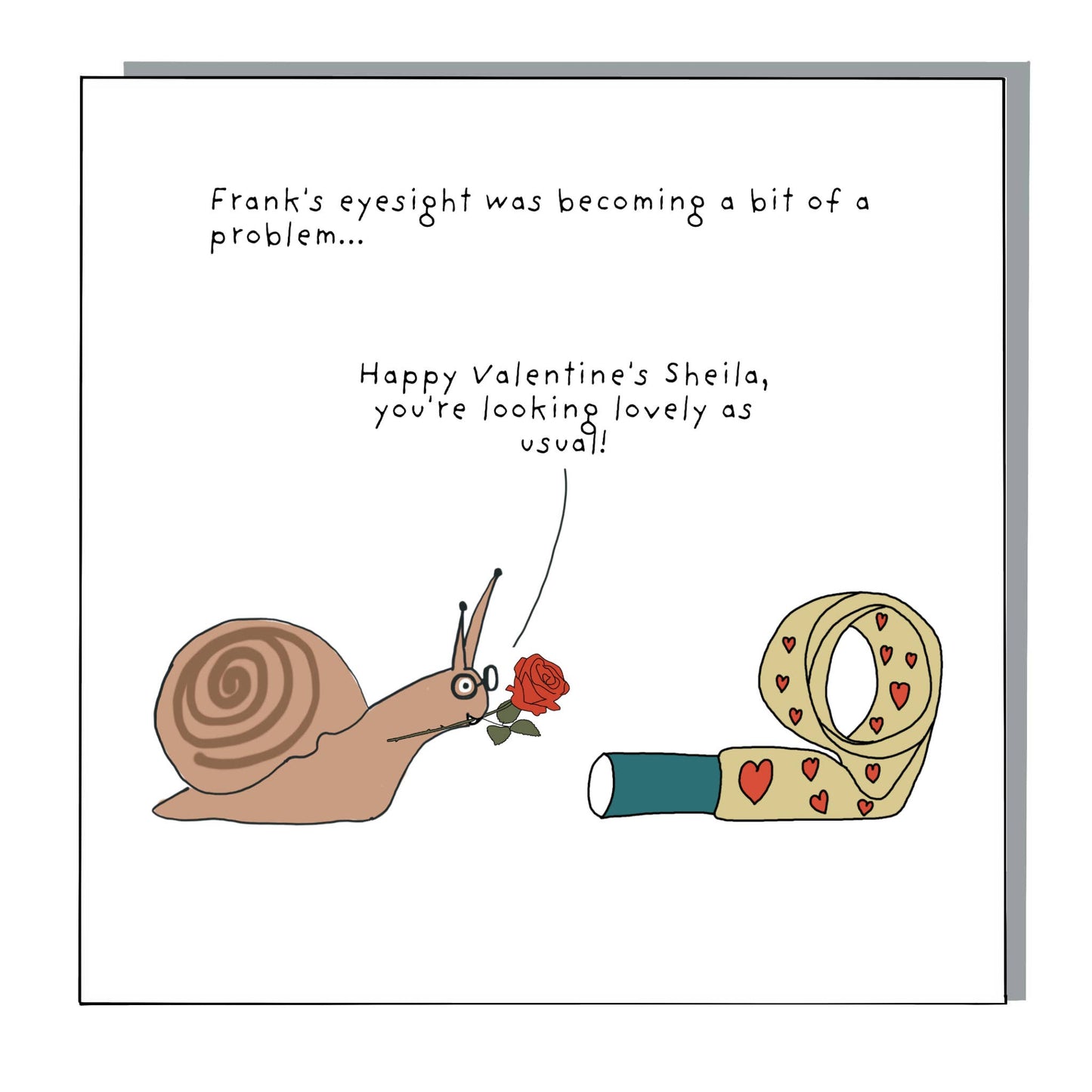 Quirky Sheila Valentine's greeting card on soft white card