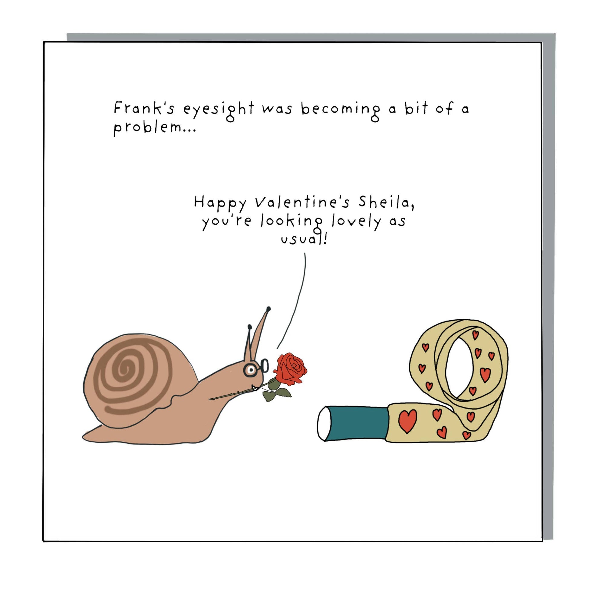 Quirky Sheila Valentine's greeting card on soft white card