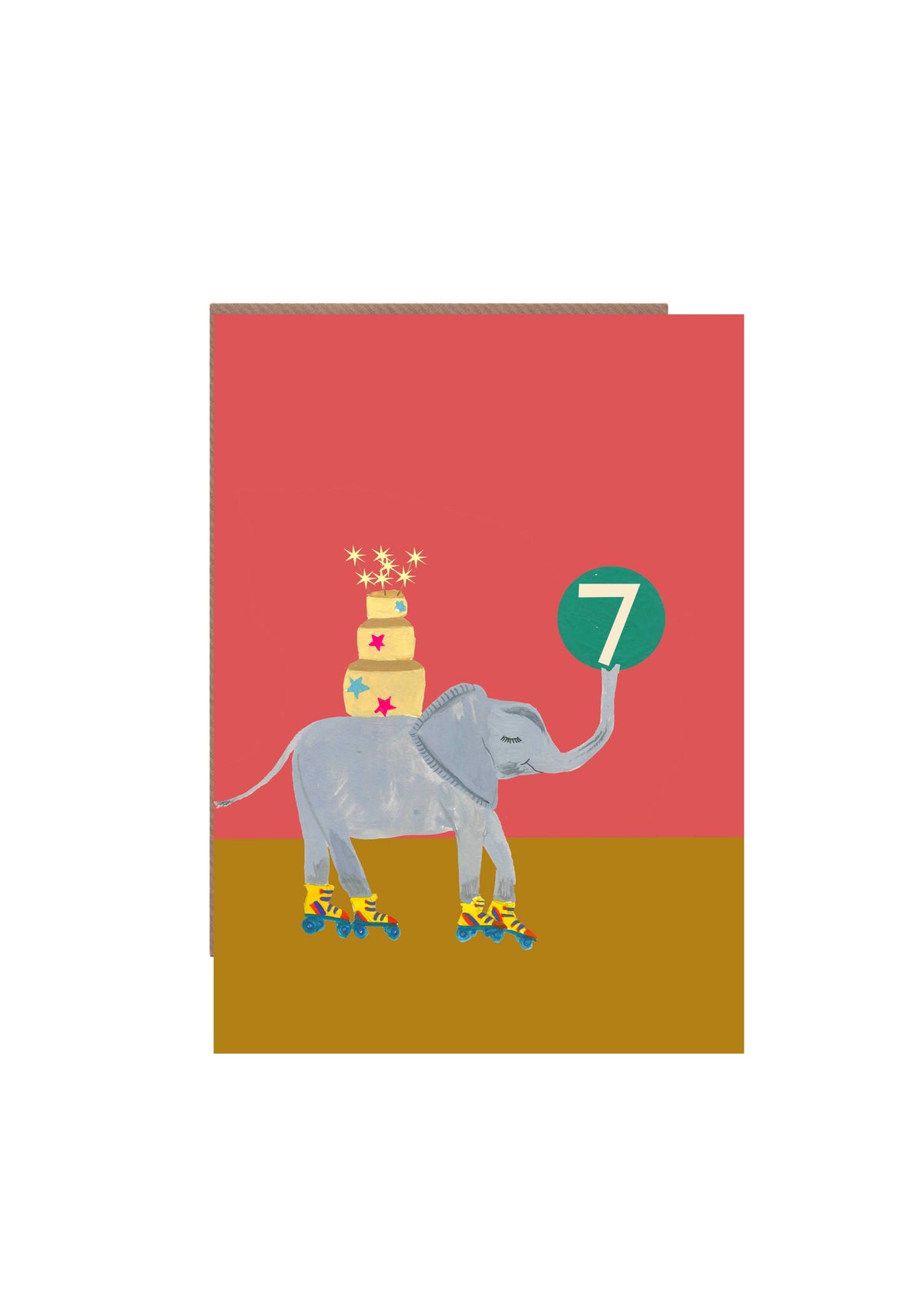 Age 7 Party Elephant children's birthday card with recycled kraft envelope