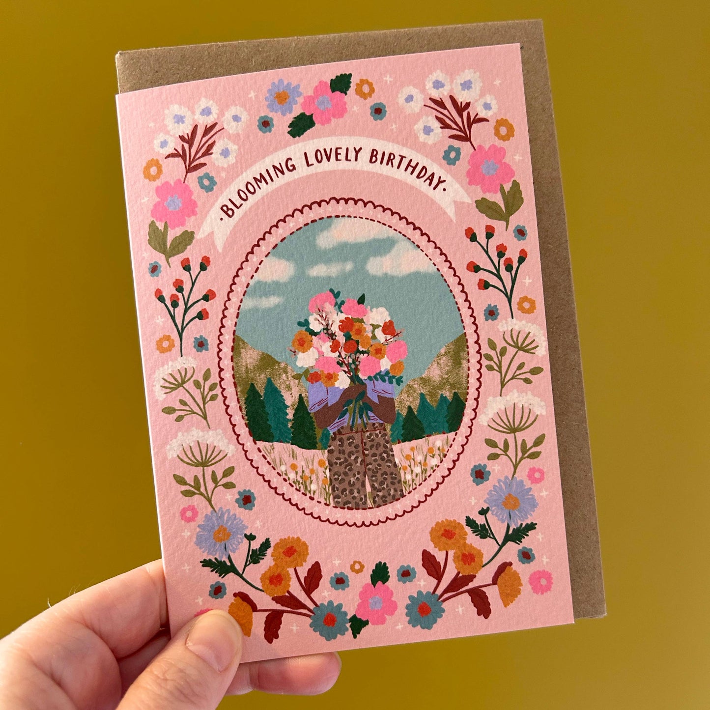 Close up of the textured Tintoretto Gesso paper on the Blooming Lovely birthday card