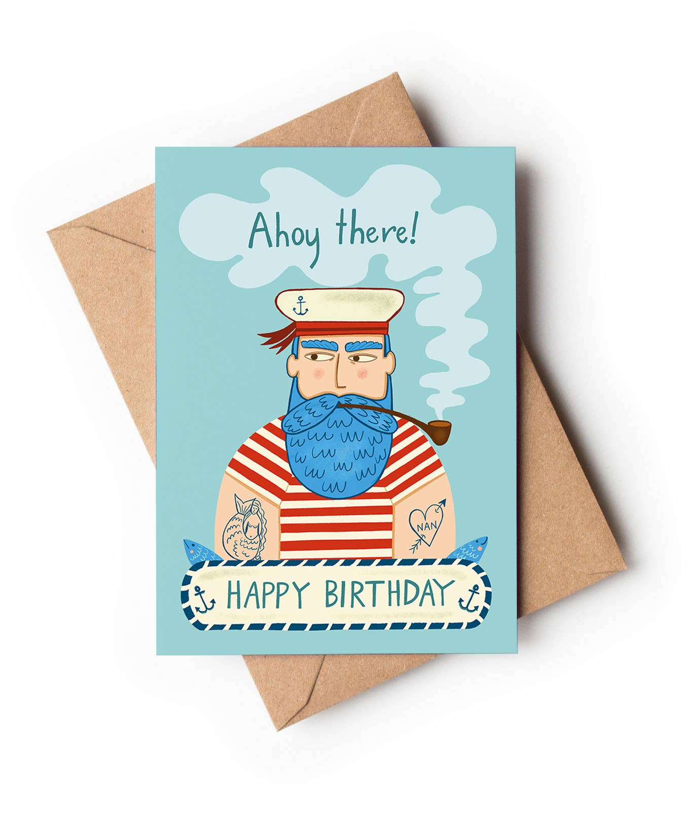 Ahoy There Old Sailor vintage style tattooed sailor A6 birthday card